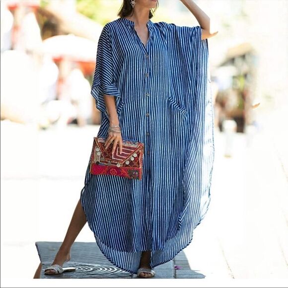 Striped Kaftan In Blue - Picture 1 of 5